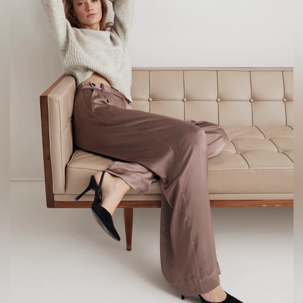Madewell Mocha The Harlow Wide-Leg Pant in Satin Size 14